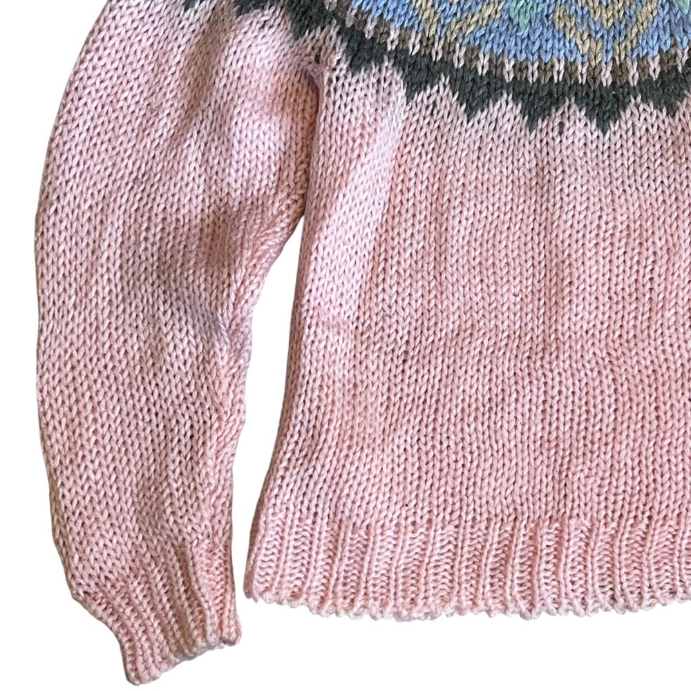 Le Pull-Over 80s Vintage Women’s Sz S Pink Fair Isle Sweater Pullover Crewneck - Picture 9 of 12
